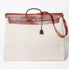 HERMES エルメス エールバッグ GM トワルアッシュ トートバッグ ショルダーバッグ ベージュ ブラウン ゴールド金具 E刻印 美品 中古 4a006381