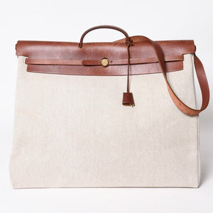 HERMES エルメス エールバッグ GM トワルアッシュ トートバッグ ショルダーバッグ ベージュ ブラウン ゴールド金具 E刻印 美品 中古 4a006381