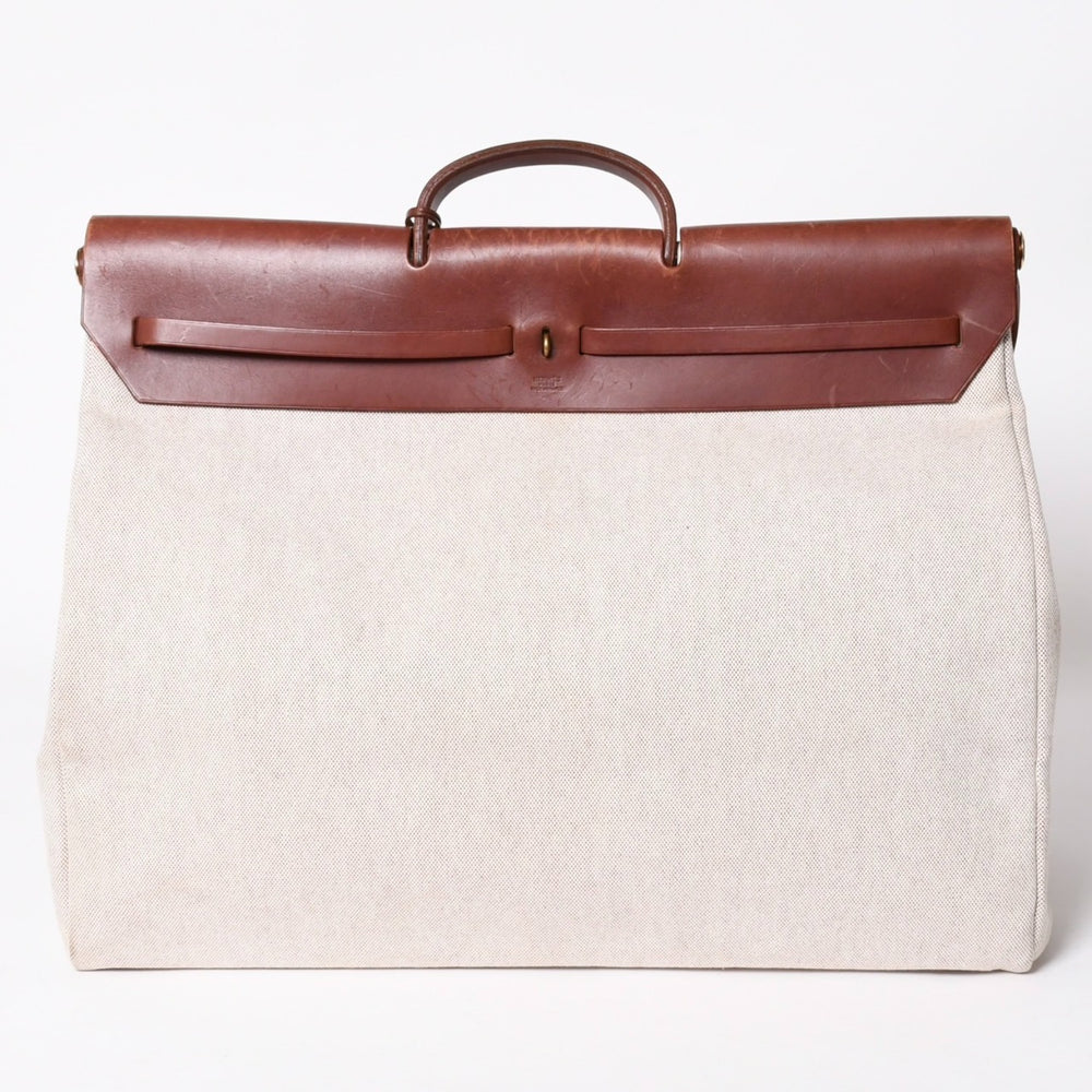 HERMES エルメス エールバッグ GM トワルアッシュ トートバッグ ショルダーバッグ ベージュ ブラウン ゴールド金具 E刻印 美品 中古 4a006381