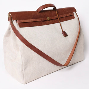 HERMES エルメス エールバッグ GM トワルアッシュ トートバッグ ショルダーバッグ ベージュ ブラウン ゴールド金具 E刻印 美品 中古 4a006381