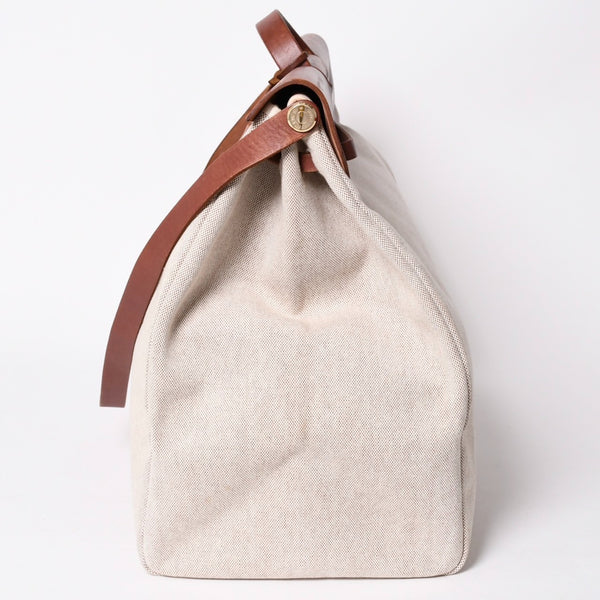 HERMES エルメス エールバッグ GM トワルアッシュ トートバッグ ショルダーバッグ ベージュ ブラウン ゴールド金具 E刻印 美品 中古 4a006381