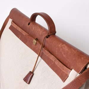 HERMES エルメス エールバッグ GM トワルアッシュ トートバッグ ショルダーバッグ ベージュ ブラウン ゴールド金具 E刻印 美品 中古 4a006381