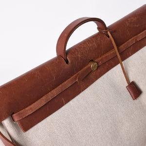 HERMES エルメス エールバッグ GM トワルアッシュ トートバッグ ショルダーバッグ ベージュ ブラウン ゴールド金具 E刻印 美品 中古 4a006381
