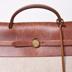 HERMES エルメス エールバッグ GM トワルアッシュ トートバッグ ショルダーバッグ ベージュ ブラウン ゴールド金具 E刻印 美品 中古 4a006381