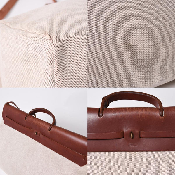 HERMES エルメス エールバッグ GM トワルアッシュ トートバッグ ショルダーバッグ ベージュ ブラウン ゴールド金具 E刻印 美品 中古 4a006381