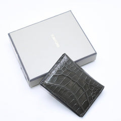 極美品 TOM FORD トムフォード 2つ折り Card Case カードケース 名刺入れ 財布 クロコ調 型押し グレー 中古 4a006726