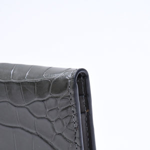 極美品 TOM FORD トムフォード 2つ折り Card Case カードケース 名刺入れ 財布 クロコ調 型押し グレー 中古 4a006726
