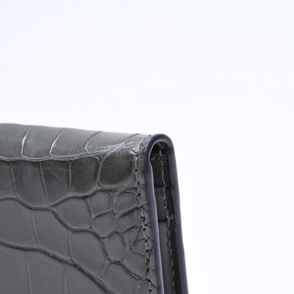 極美品 TOM FORD トムフォード 2つ折り Card Case カードケース 名刺入れ 財布 クロコ調 型押し グレー 中古 4a006726