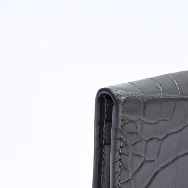 極美品 TOM FORD トムフォード 2つ折り Card Case カードケース 名刺入れ 財布 クロコ調 型押し グレー 中古 4a006726
