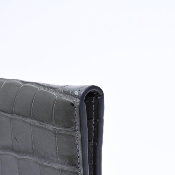 極美品 TOM FORD トムフォード 2つ折り Card Case カードケース 名刺入れ 財布 クロコ調 型押し グレー 中古 4a006726