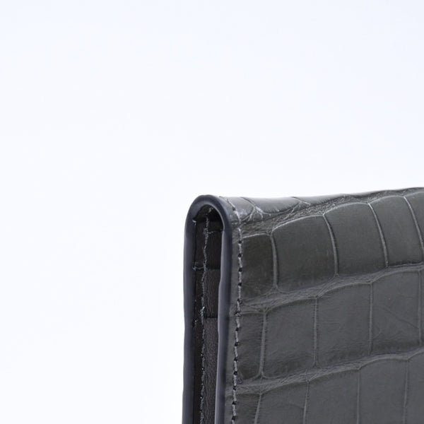 極美品 TOM FORD トムフォード 2つ折り Card Case カードケース 名刺入れ 財布 クロコ調 型押し グレー 中古 4a006726