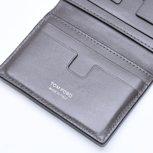 極美品 TOM FORD トムフォード 2つ折り Card Case カードケース 名刺入れ 財布 クロコ調 型押し グレー 中古 4a006726