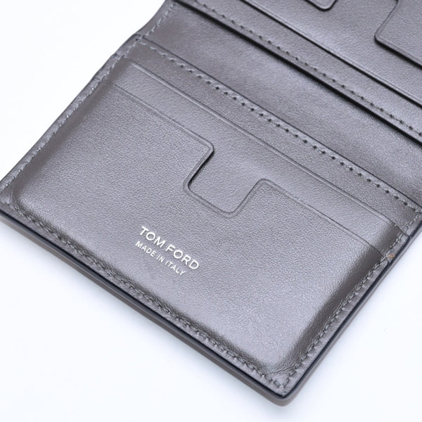 極美品 TOM FORD トムフォード 2つ折り Card Case カードケース 名刺入れ 財布 クロコ調 型押し グレー 中古 4a006726