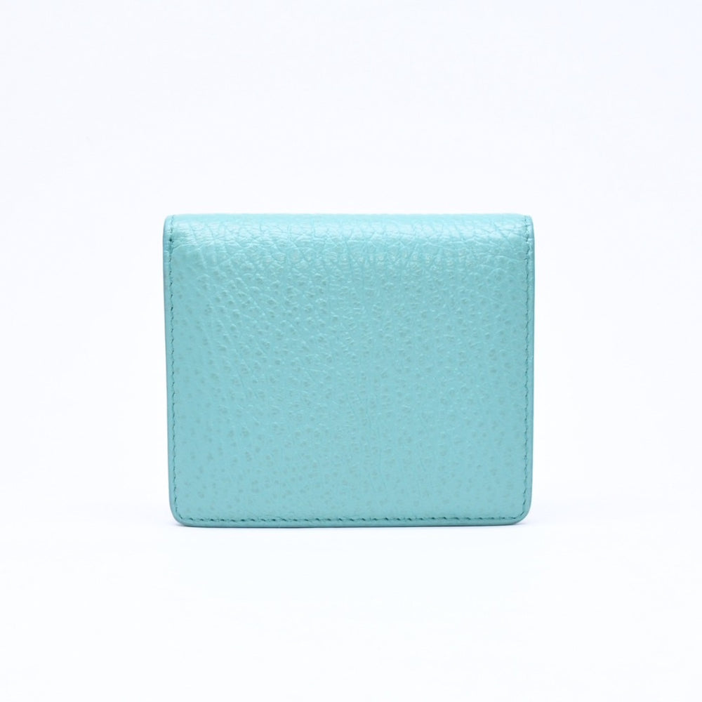 極美品 Maison Margiela メゾン マルジェラ 4ステッチ 二つ折り財布 コンパクトウォレット S56UI0140 カーフレザー ブルーグリーン 中古 4a006615