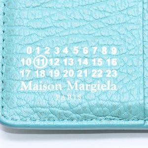 極美品 Maison Margiela メゾン マルジェラ 4ステッチ 二つ折り財布 コンパクトウォレット S56UI0140 カーフレザー ブルーグリーン 中古 4a006615