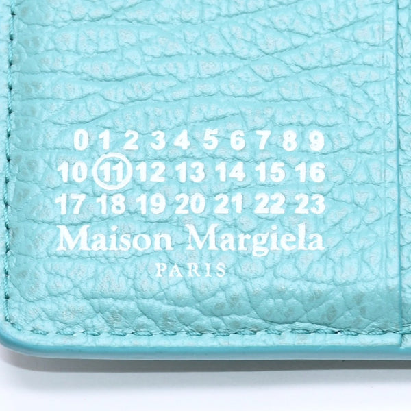極美品 Maison Margiela メゾン マルジェラ 4ステッチ 二つ折り財布 コンパクトウォレット S56UI0140 カーフレザー ブルーグリーン 中古 4a006615