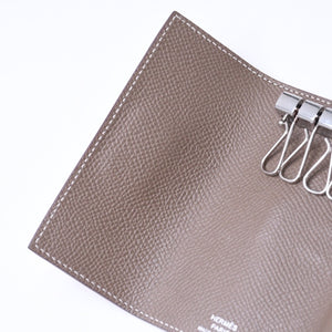 HERMES エルメス 4連 キーケース ベアン エトゥープ エプソン シルバー金具 W刻印 ヴォーエプソン 美品 中古 4a006608