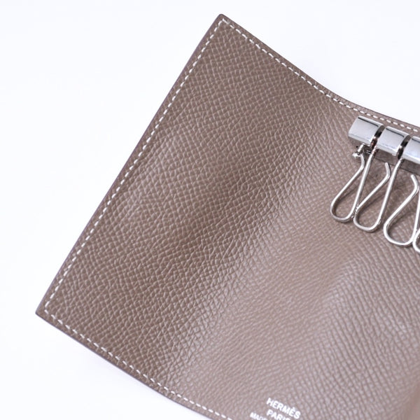 HERMES エルメス 4連 キーケース ベアン エトゥープ エプソン シルバー金具 W刻印 ヴォーエプソン 美品 中古 4a006608