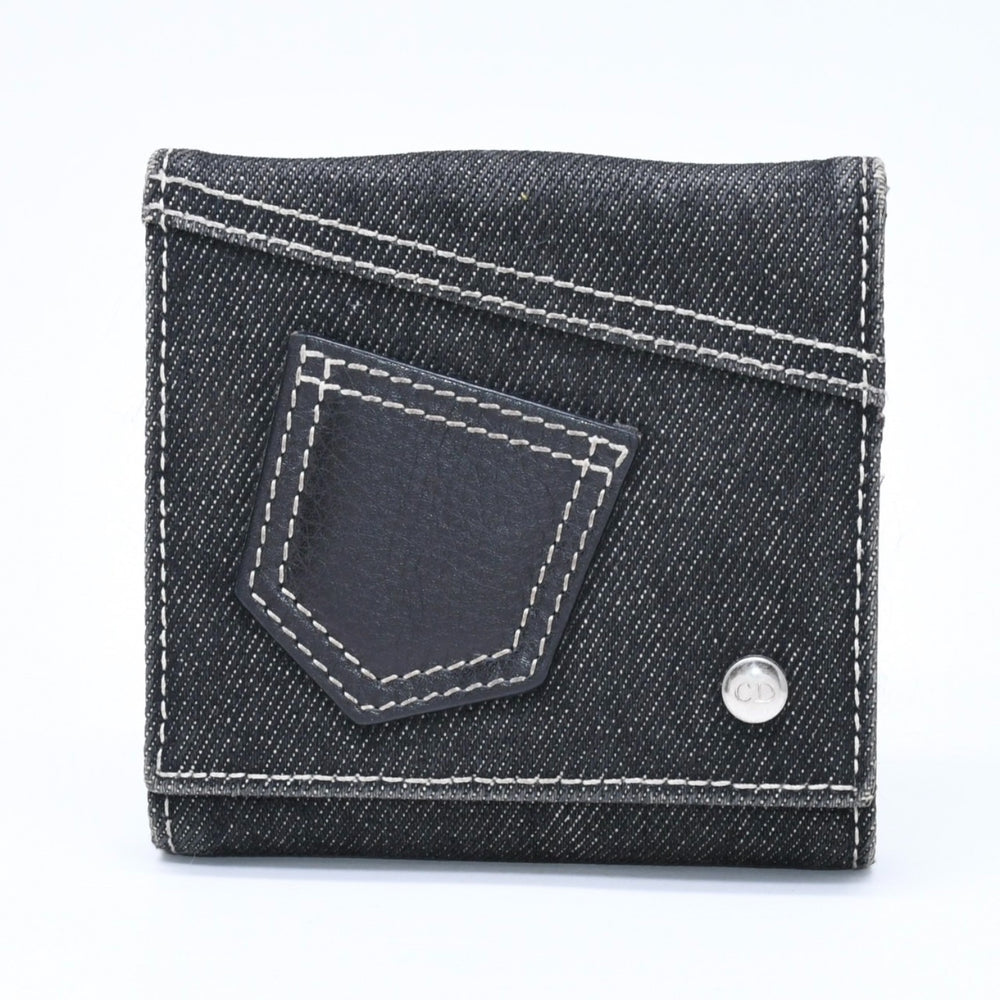 極美品 Christian Dior クリスチャンディオール ロゴボタン 二つ折り財布 財布 デニム ブラック グレー BM・1011 中古 4a006703