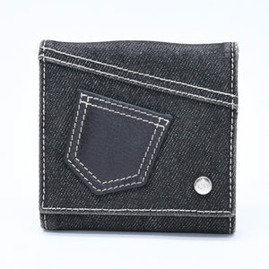 極美品 Christian Dior クリスチャンディオール ロゴボタン 二つ折り財布 財布 デニム ブラック グレー BM・1011 中古 4a006703
