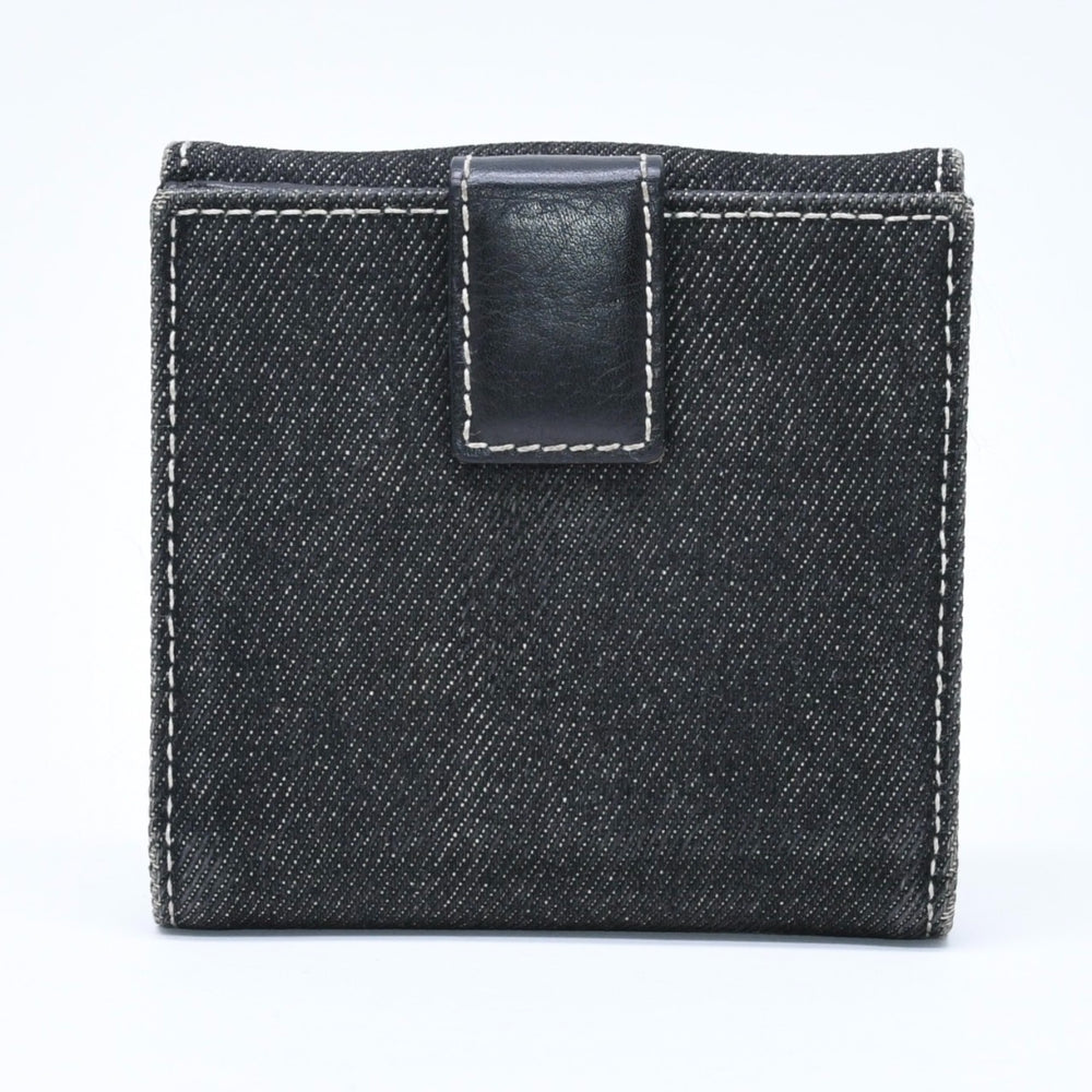 極美品 Christian Dior クリスチャンディオール ロゴボタン 二つ折り財布 財布 デニム ブラック グレー BM・1011 中古 4a006703