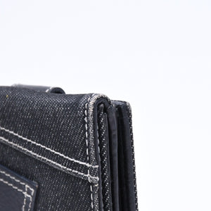 極美品 Christian Dior クリスチャンディオール ロゴボタン 二つ折り財布 財布 デニム ブラック グレー BM・1011 中古 4a006703