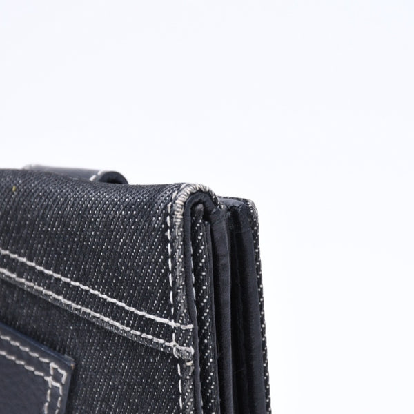 極美品 Christian Dior クリスチャンディオール ロゴボタン 二つ折り財布 財布 デニム ブラック グレー BM・1011 中古 4a006703
