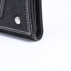 極美品 Christian Dior クリスチャンディオール ロゴボタン 二つ折り財布 財布 デニム ブラック グレー BM・1011 中古 4a006703