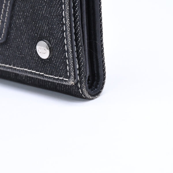極美品 Christian Dior クリスチャンディオール ロゴボタン 二つ折り財布 財布 デニム ブラック グレー BM・1011 中古 4a006703