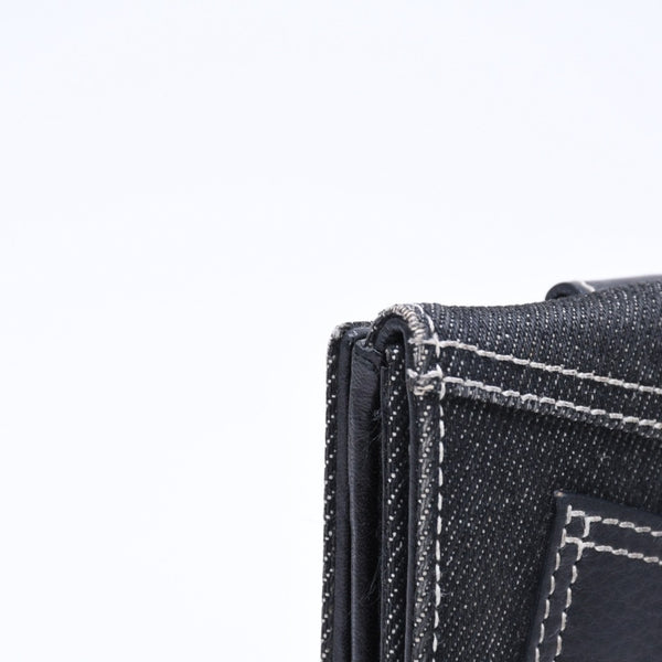 極美品 Christian Dior クリスチャンディオール ロゴボタン 二つ折り財布 財布 デニム ブラック グレー BM・1011 中古 4a006703