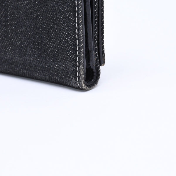 極美品 Christian Dior クリスチャンディオール ロゴボタン 二つ折り財布 財布 デニム ブラック グレー BM・1011 中古 4a006703