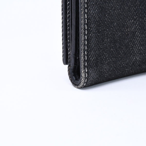 極美品 Christian Dior クリスチャンディオール ロゴボタン 二つ折り財布 財布 デニム ブラック グレー BM・1011 中古 4a006703