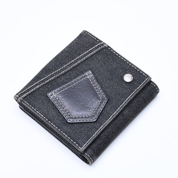 極美品 Christian Dior クリスチャンディオール ロゴボタン 二つ折り財布 財布 デニム ブラック グレー BM・1011 中古 4a006703