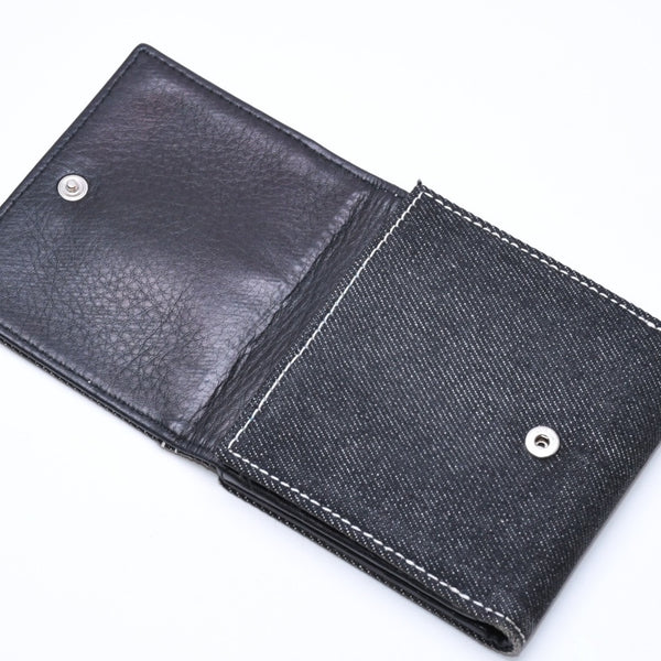 極美品 Christian Dior クリスチャンディオール ロゴボタン 二つ折り財布 財布 デニム ブラック グレー BM・1011 中古 4a006703