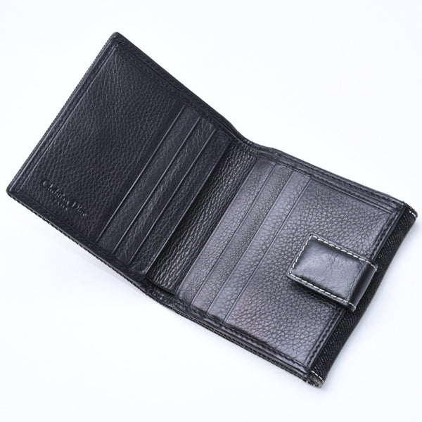 極美品 Christian Dior クリスチャンディオール ロゴボタン 二つ折り財布 財布 デニム ブラック グレー BM・1011 中古 4a006703