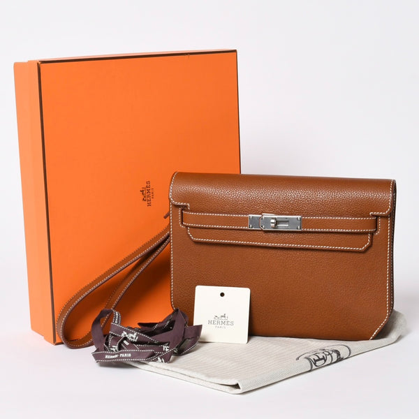 新品同様 HEMRES エルメス クラッチバッグ ケリーデペッシュ25 ヴォーバレニア W刻印 クラッチ シルバー金具 中古 4a006589