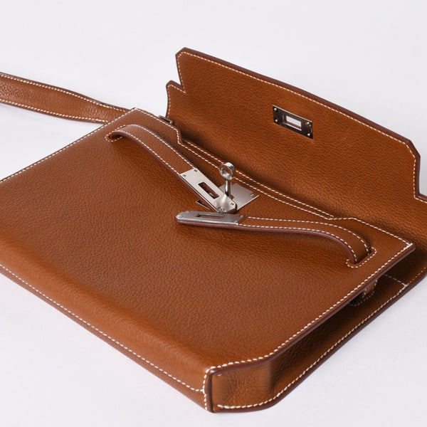 新品同様 HEMRES エルメス クラッチバッグ ケリーデペッシュ25 ヴォーバレニア W刻印 クラッチ シルバー金具 中古 4a006589