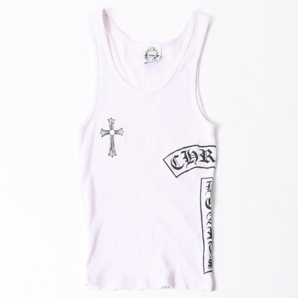 CHROME HEARTS クロムハーツ クロスモチーフ スクロールラベルロゴ タンクトップ コットン ホワイト ブラック サイズM 美品 中古 4a006689