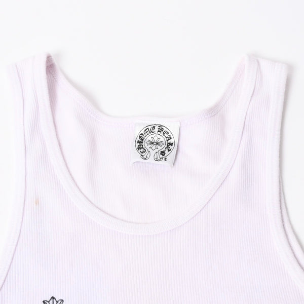 CHROME HEARTS クロムハーツ クロスモチーフ スクロールラベルロゴ タンクトップ コットン ホワイト ブラック サイズM 美品 中古 4a006689