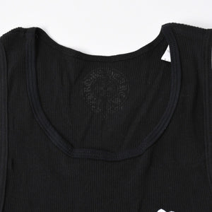 新品同様 CHROME HEARTS クロムハーツ サークルCHプラス タンクトップ コットン ブラック ホワイト サイズS 中古 4a006679