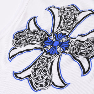 CHROME HEARTS クロムハーツ ヴィンテージ ヴァイン CHプラス デザイン タンクトップ ホワイト ブラック ブルー サイズL 美品 中古 4a006684