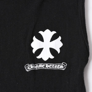 新品同様 CHROME HEARTS クロムハーツ サークルCHプラス タンクトップ コットン ブラック ホワイト サイズS 中古 4a006679