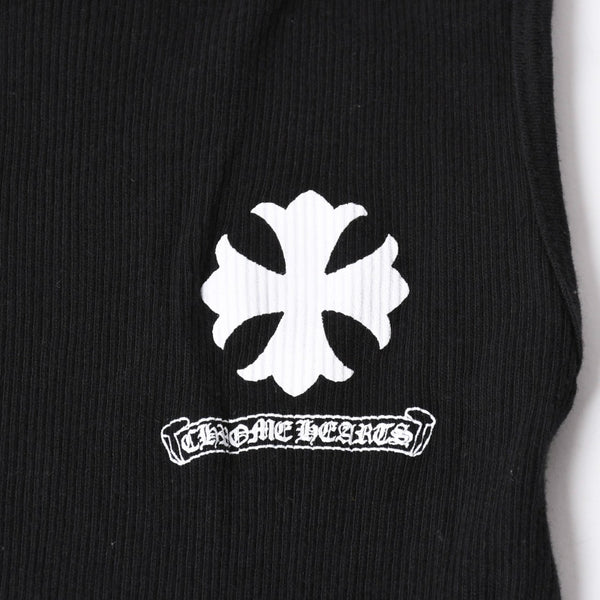 新品同様 CHROME HEARTS クロムハーツ サークルCHプラス タンクトップ コットン ブラック ホワイト サイズS 中古 4a006679