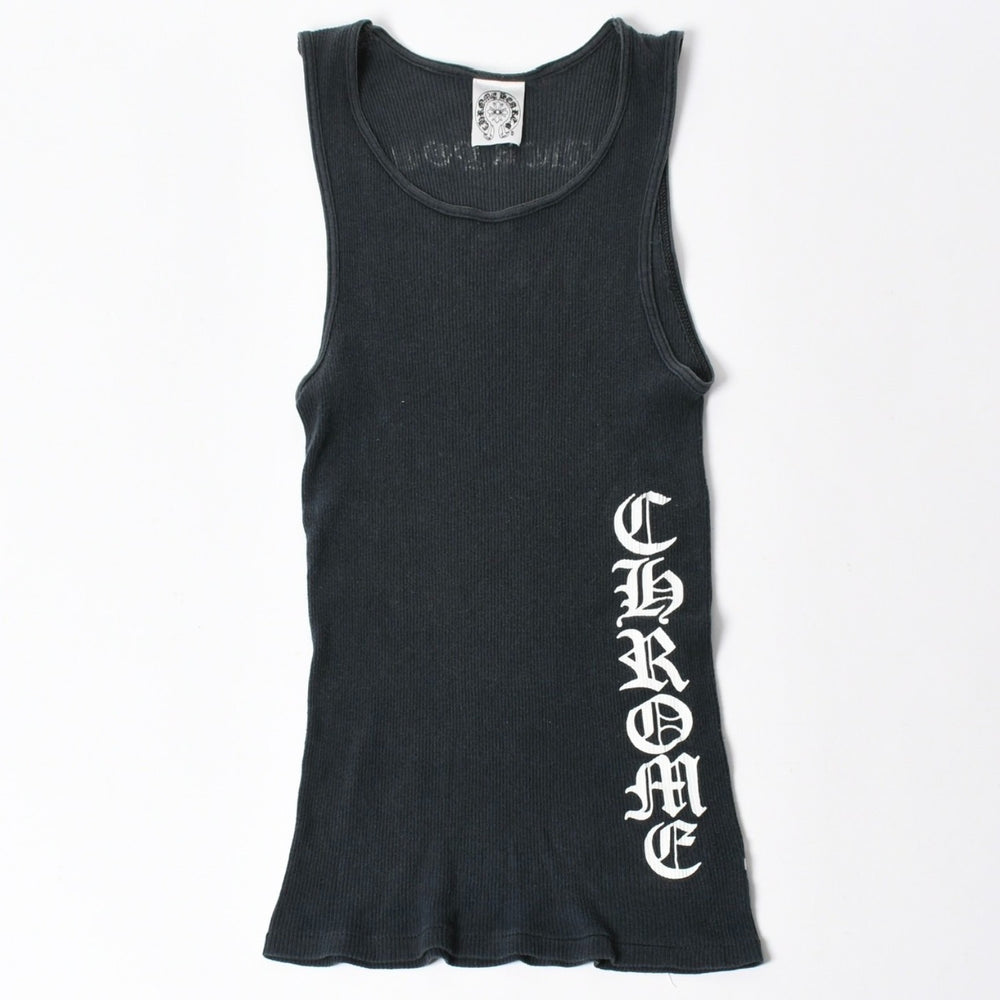 CHROME HEARTS クロムハーツ オールドイングリッシュ サイドロゴ タンクトップ コットン ブラック ホワイト サイズM 良品 中古 4a006691