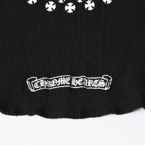 新品同様 CHROME HEARTS クロムハーツ サークルCHプラス タンクトップ コットン ブラック ホワイト サイズS 中古 4a006679