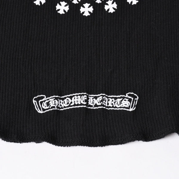 新品同様 CHROME HEARTS クロムハーツ サークルCHプラス タンクトップ コットン ブラック ホワイト サイズS 中古 4a006679