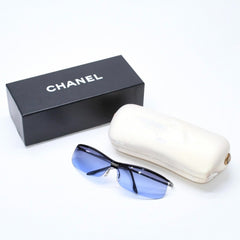 極美品 CHANEL シャネル ハーフリム サングラス アイウェア 4043 c.108/79 ブルーレンズ 中古 4a006707