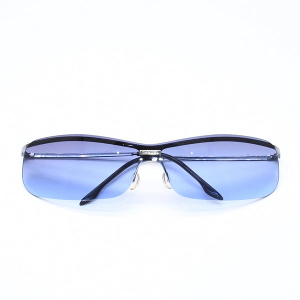 極美品 CHANEL シャネル ハーフリム サングラス アイウェア 4043 c.108/79 ブルーレンズ 中古 4a006707