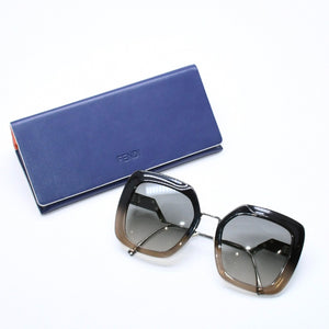 極美品 FENDI フェンディ サングラス アイウェア FF 0317 7C5PR サイズ53□23 140 スクエア ブラック メタル プラスチック 中古 4a006687