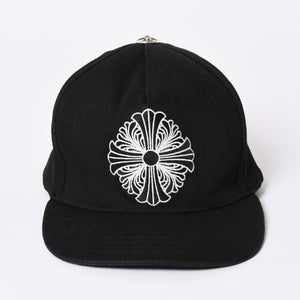 極美品 CHROME HEARTS クロムハーツ FLORAL CROSS フローラルクロス キャップ ブラック シルバー金具 中古 4a006678
